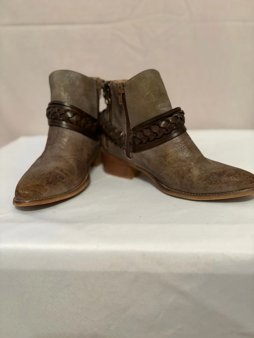 Boutique by Corkys Women’s Brown Braided Strap Ankle Boots